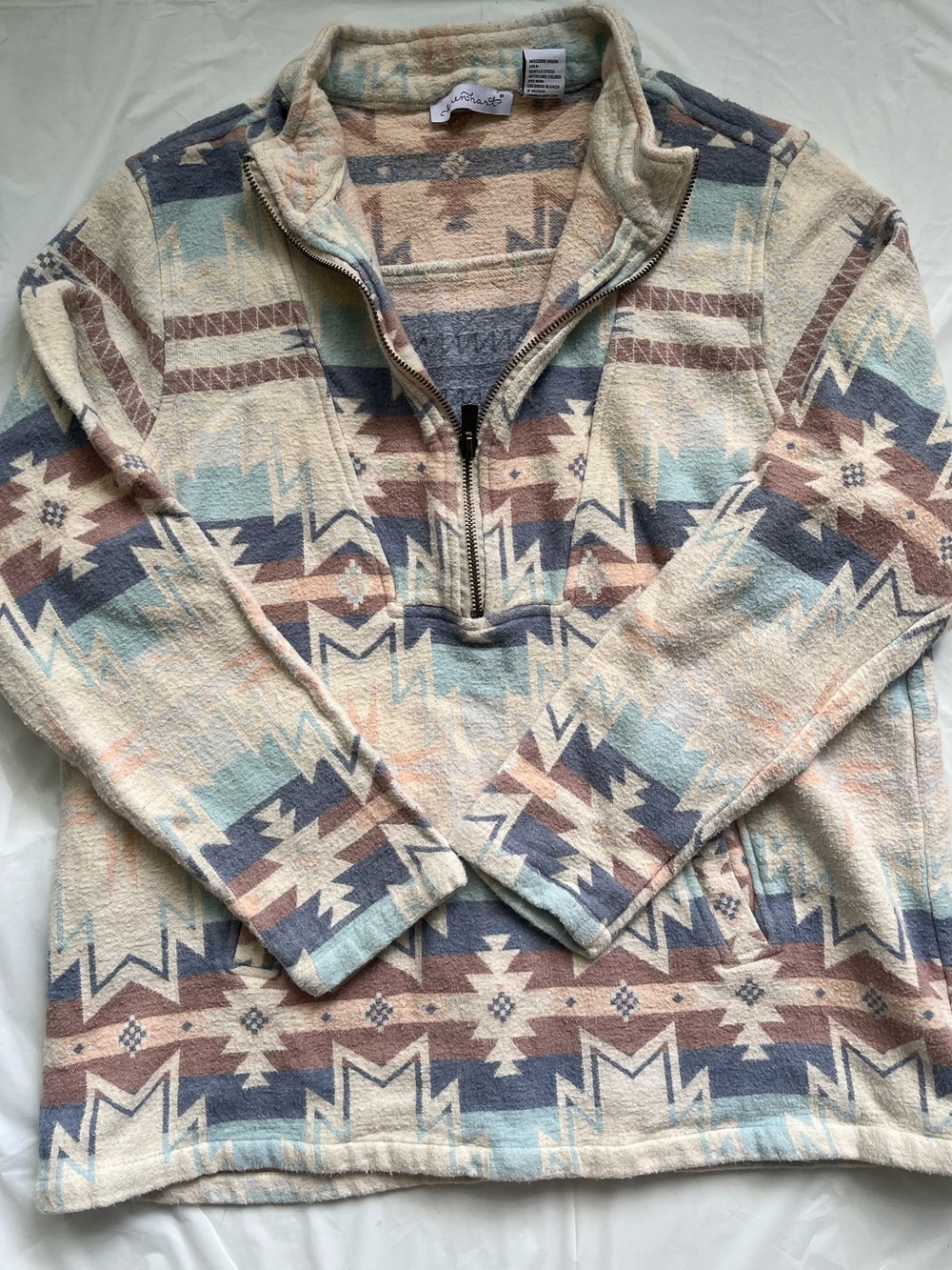 KEREN hart 100% Cotton Half Zip Pullover for Fall Aztec Pattern